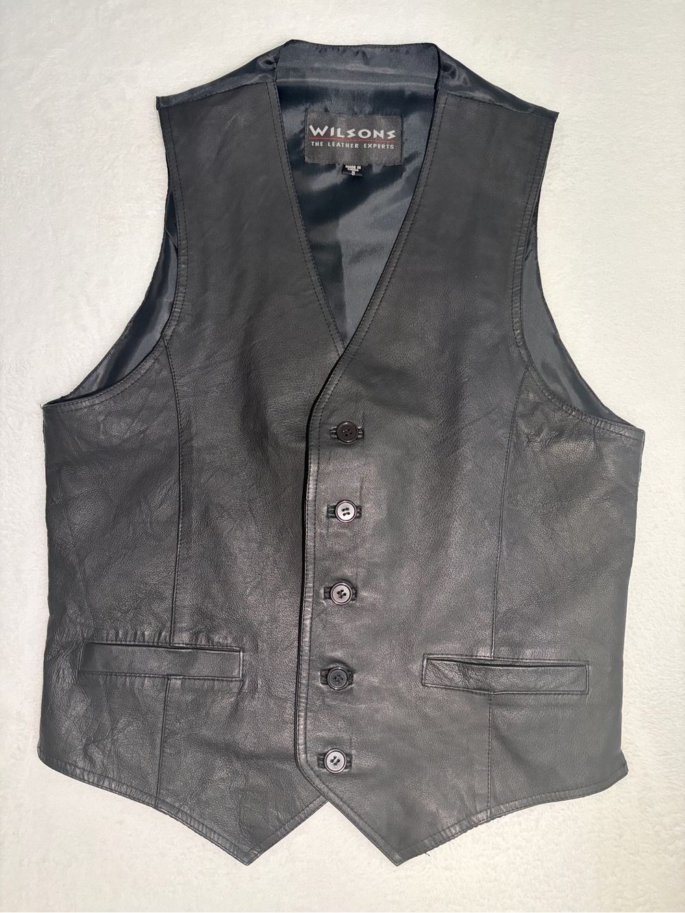 Wilson’s Black Leather Men's Button Vest